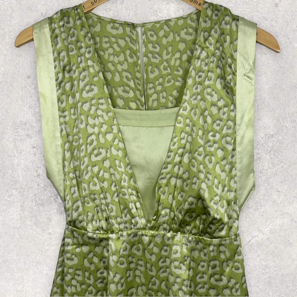 Reiss 100% Silk Arun Green Leopard Print Layer Dress Square Neck Sheath Boho 2 - Picture 6 of 16